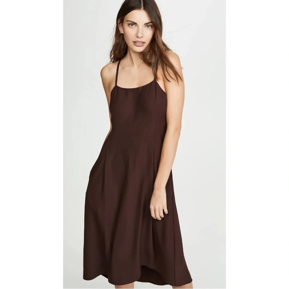Vince Size S Walnut Brown Strappy Tank Midi Dress With Pockets - Picture 1 of 7